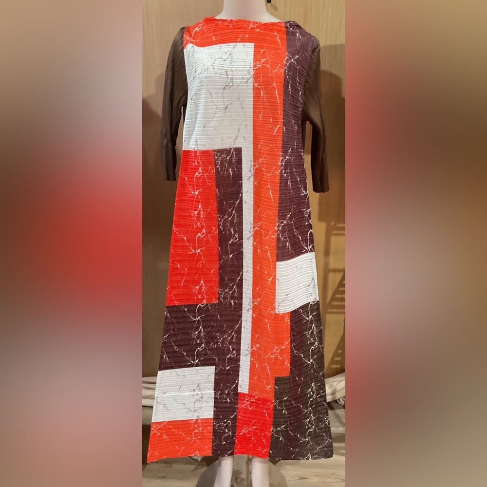 Colorblock Marble Pattern Dress - image 1